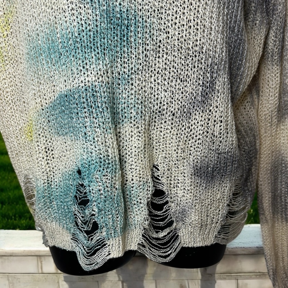 POL PTP 28 L 24 Blue and Cream Oversized Crew Neck Sweater Very Lightweight - Picture 6 of 7